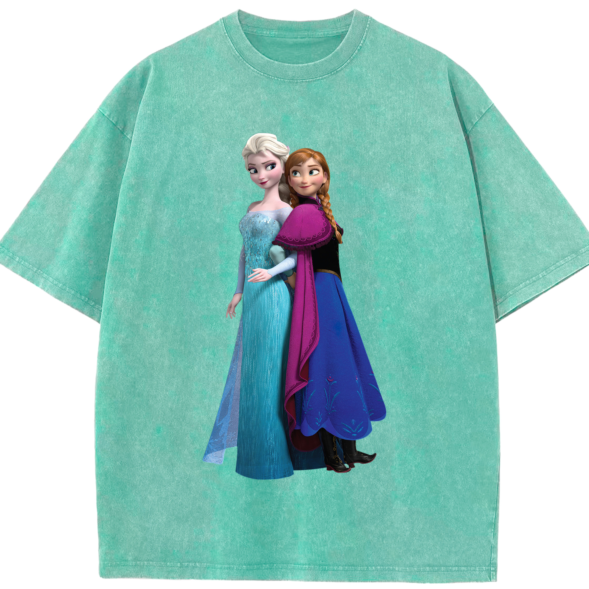 （画像用） アナと雪の女王 アンナ エルサ Frozen Anna Elsa 綿100% ヴィンテージ風 半袖Tシャツ（フロントプリント）